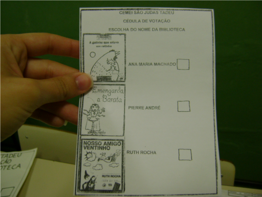 Cédula de votação para escolha do nome da biblioteca